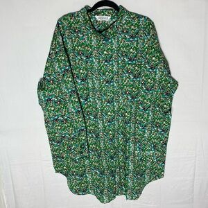 Studio Untold Green Blue White Black Abstract Print Button Up Shirt 16/18 NWT